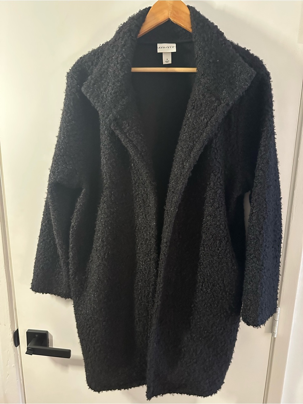 Ava & Viv Black Teddy Bouclé Open-Front Coat